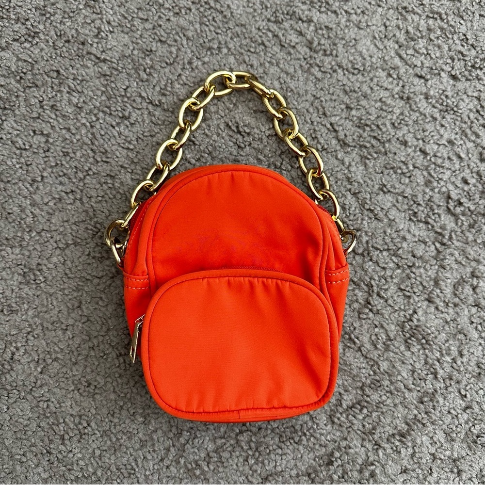 Mini Backpack Purse Orange Gold Chain